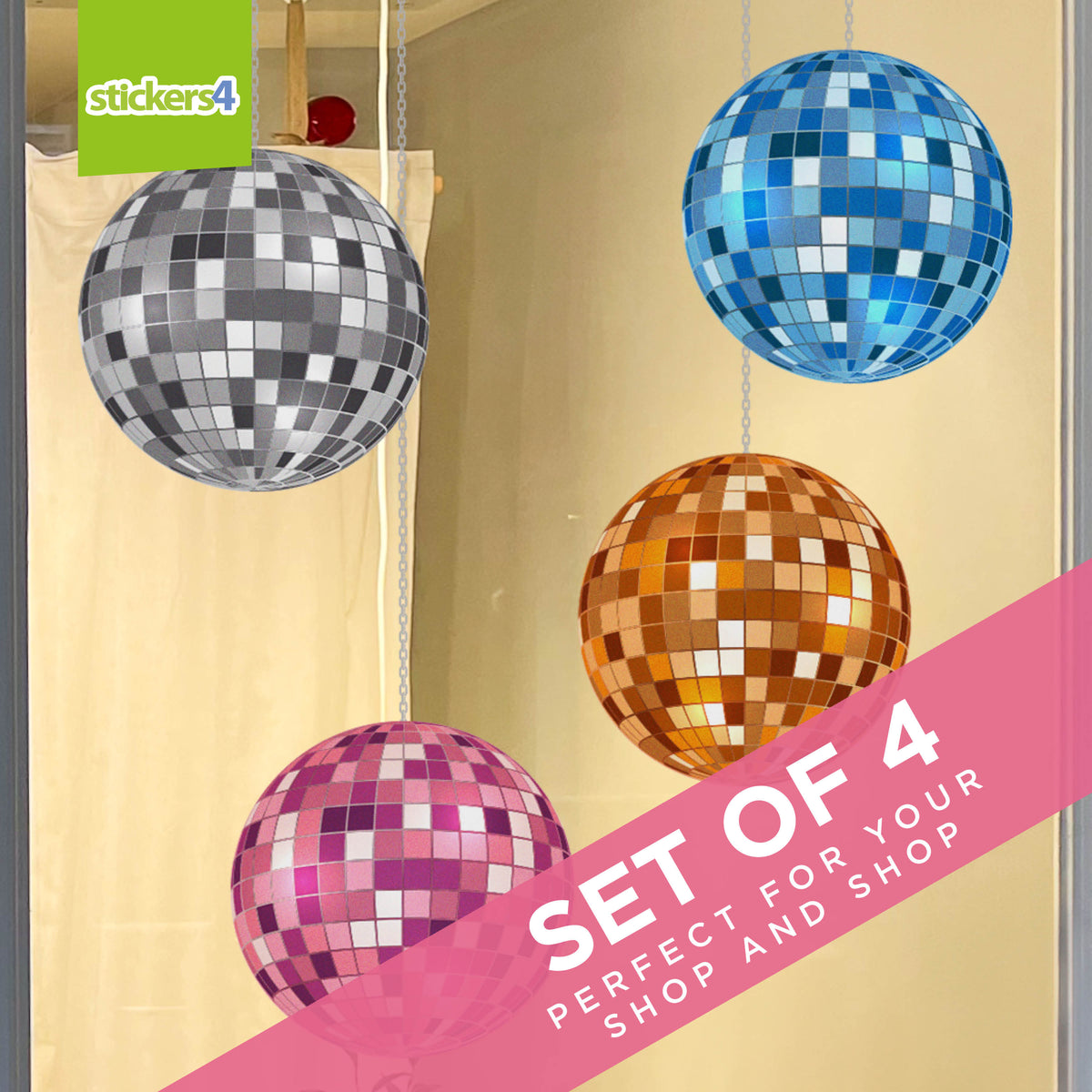 Set of 4 Disco Ball Window Stickers