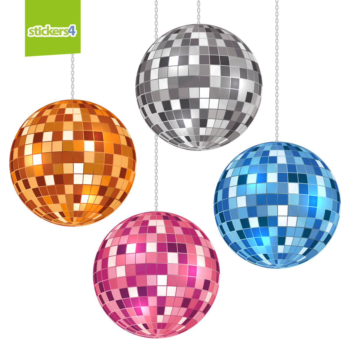 Set of 4 Disco Ball Window Stickers