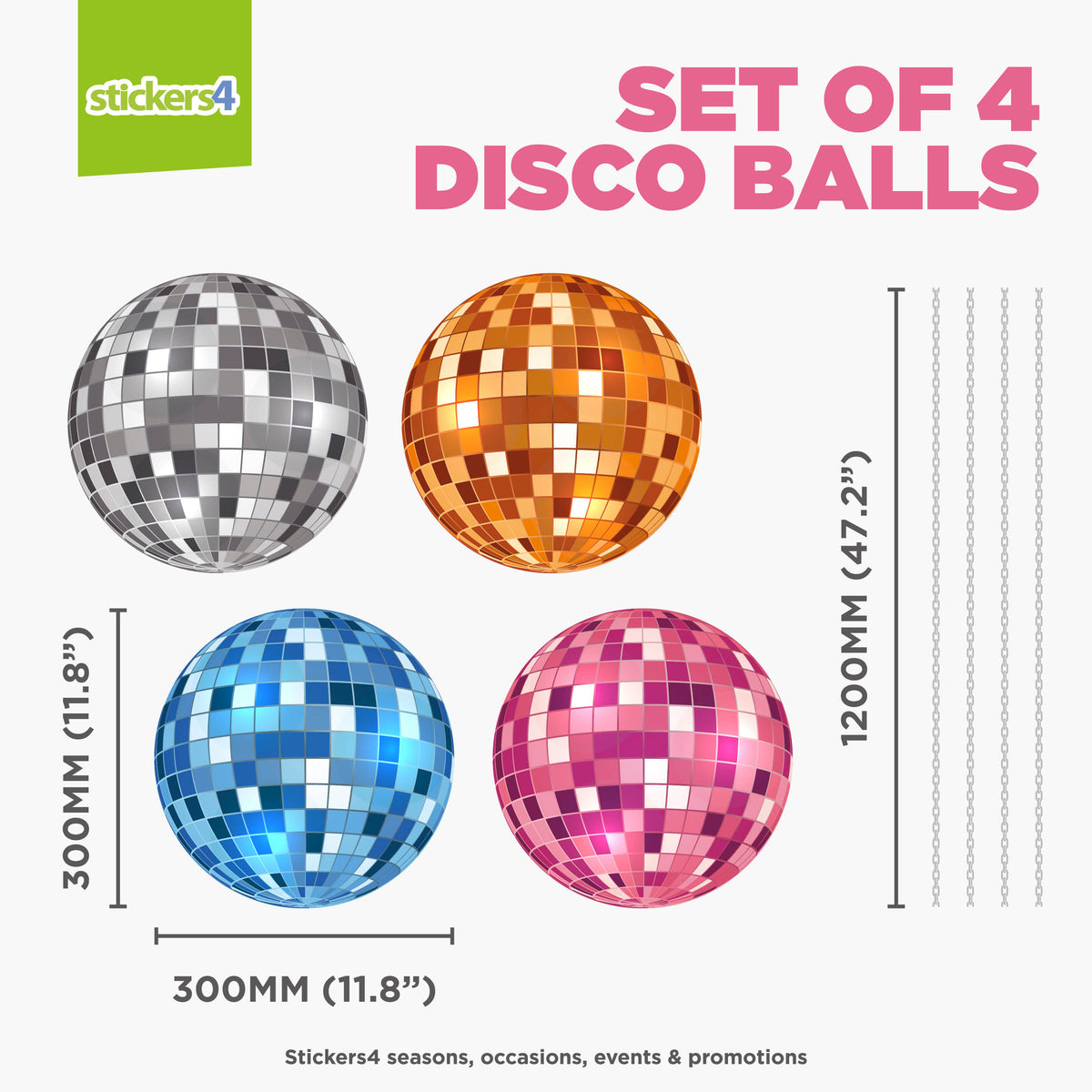 Set of 4 Disco Ball Window Stickers