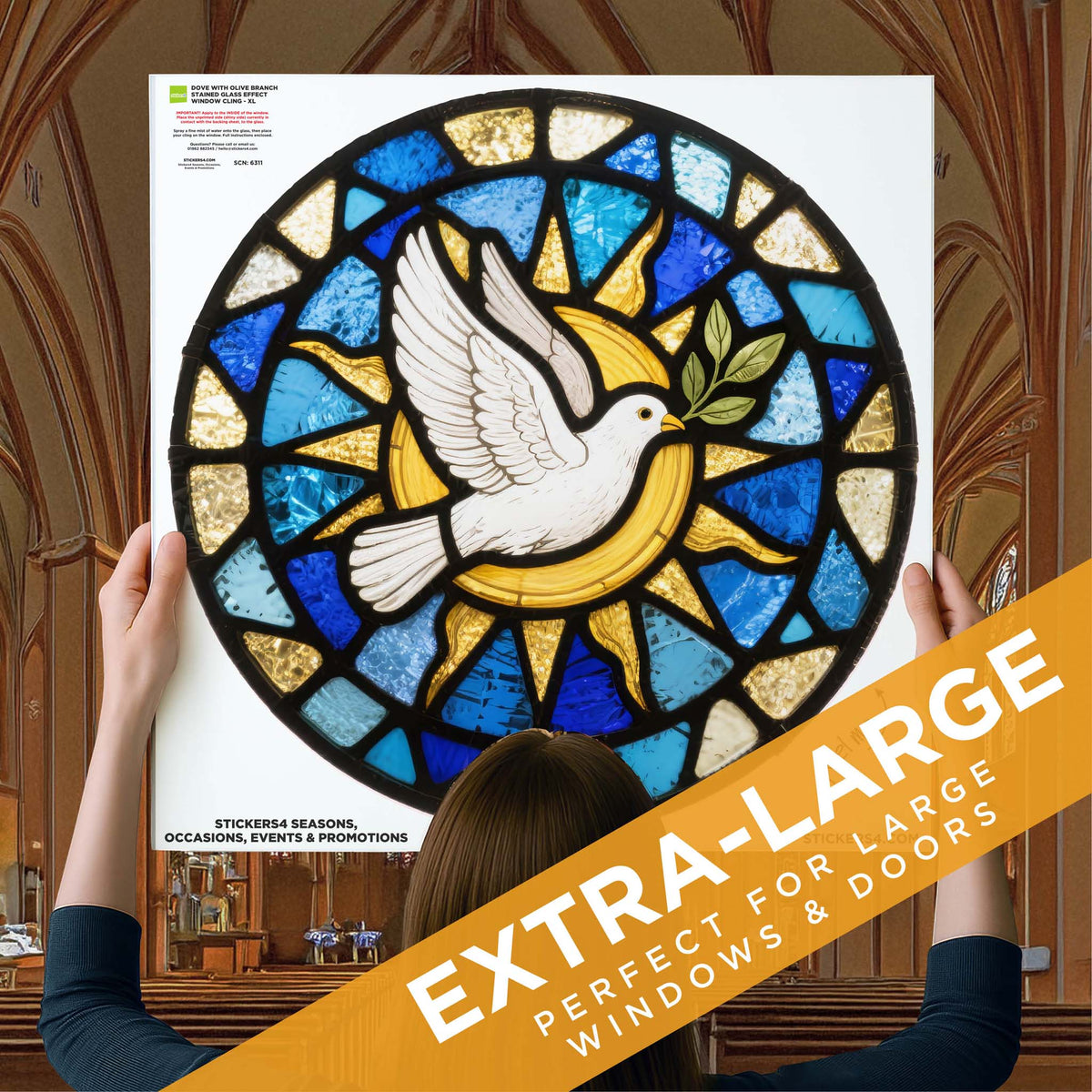Stained Glass Dove with Olive Branch Window Cling Sticker