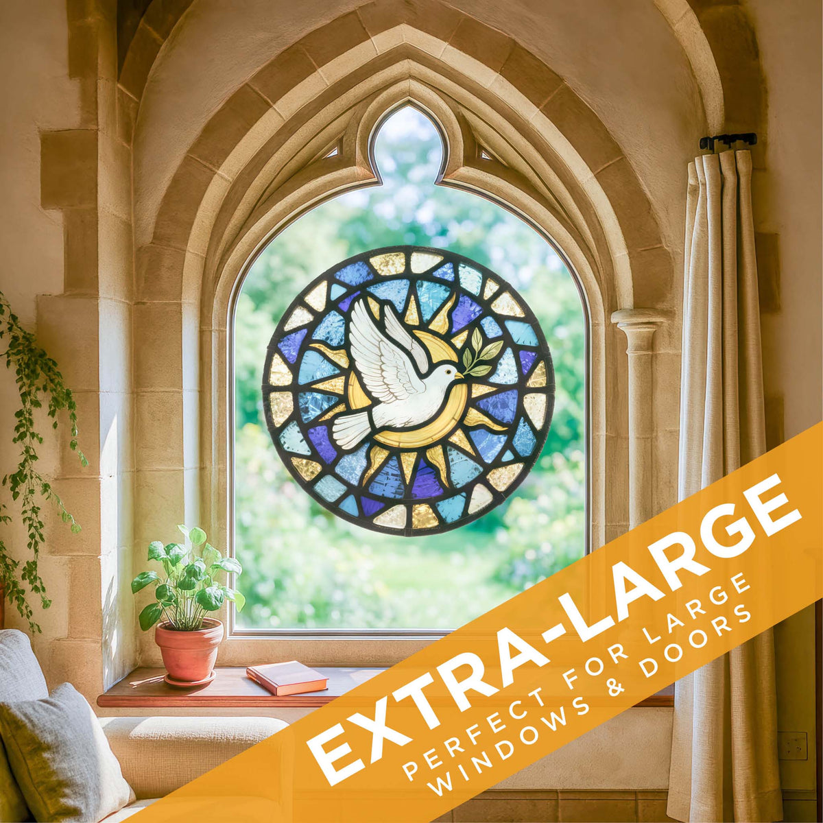 Stained Glass Dove with Olive Branch Window Cling Sticker