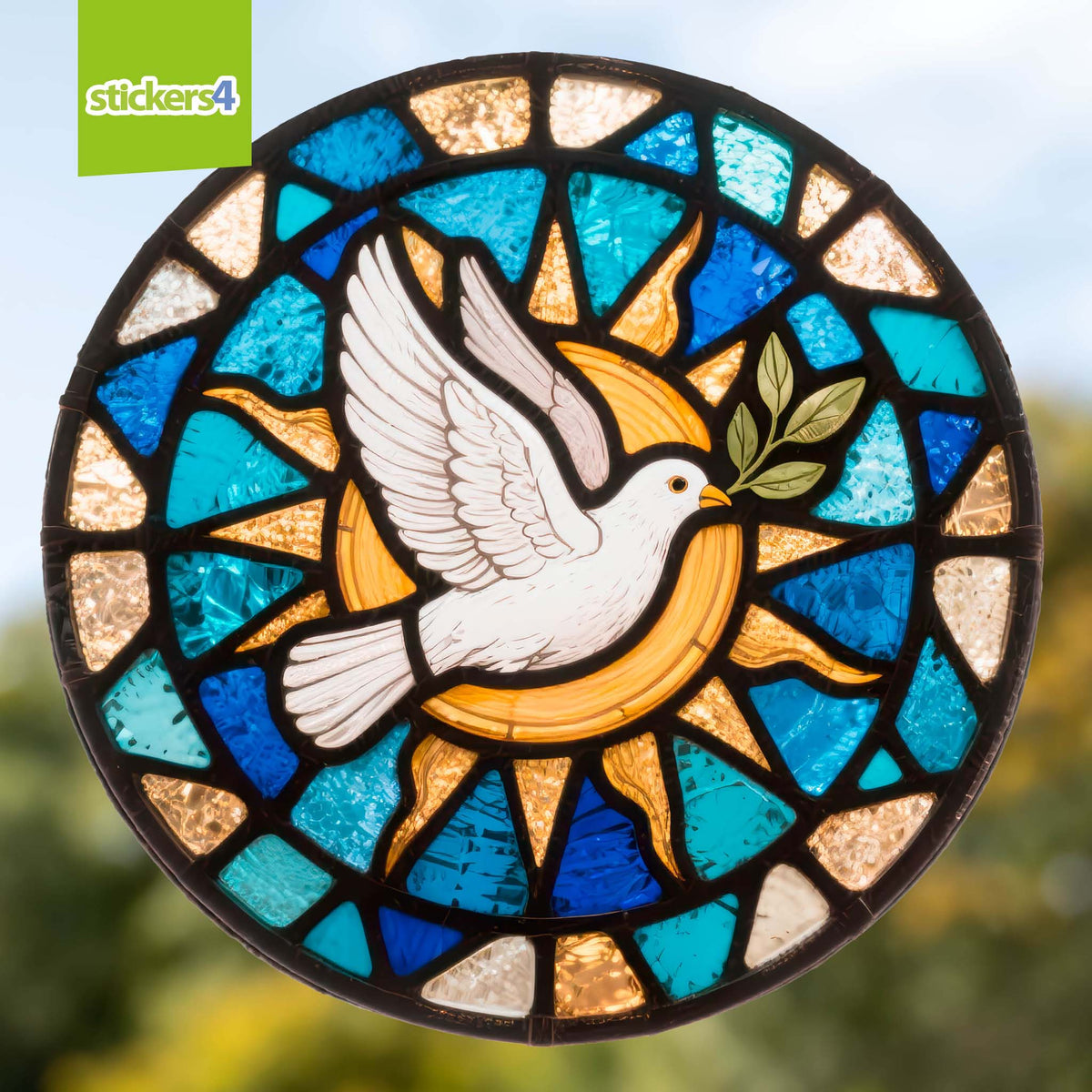Stained Glass Dove with Olive Branch Window Cling Sticker