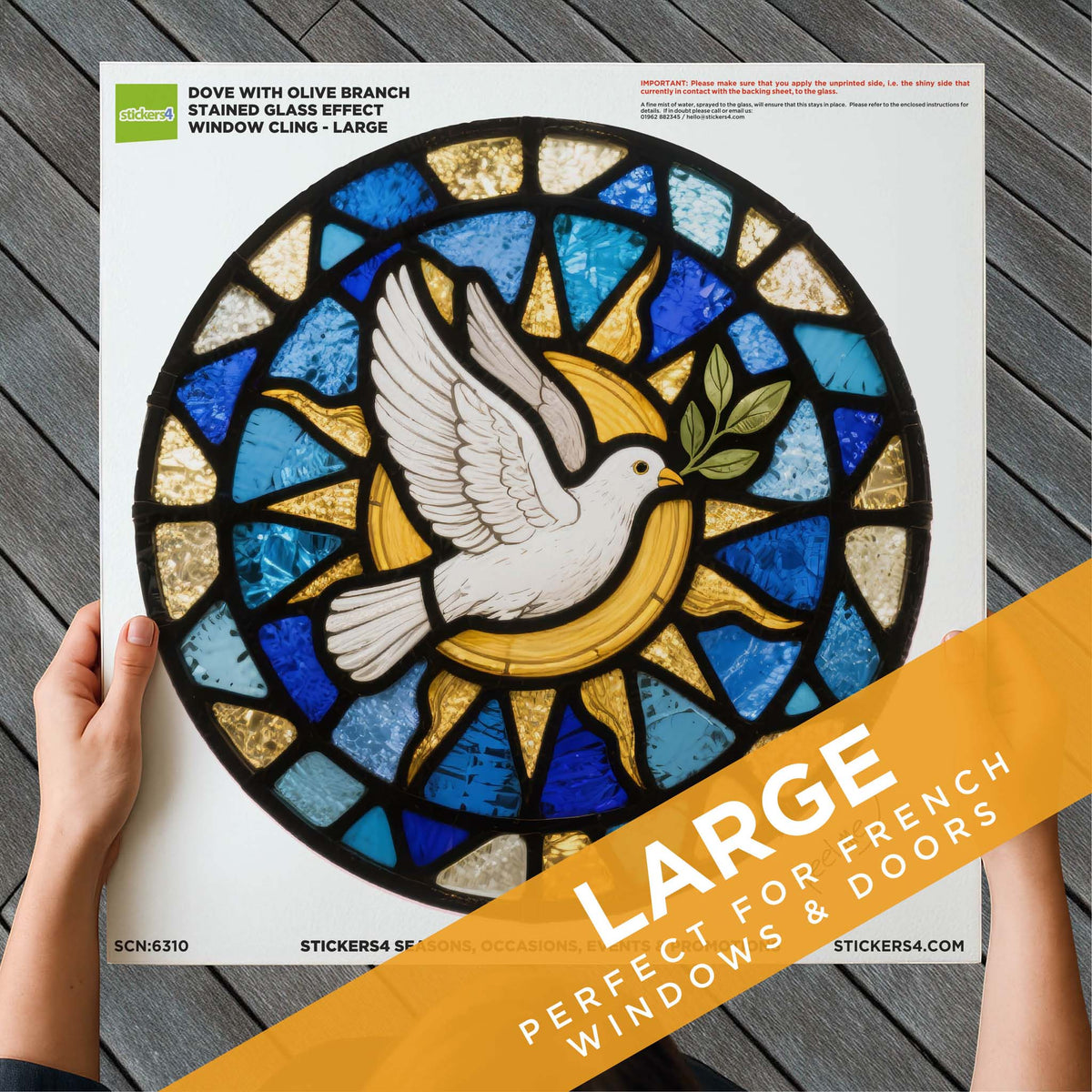 Stained Glass Dove with Olive Branch Window Cling Sticker