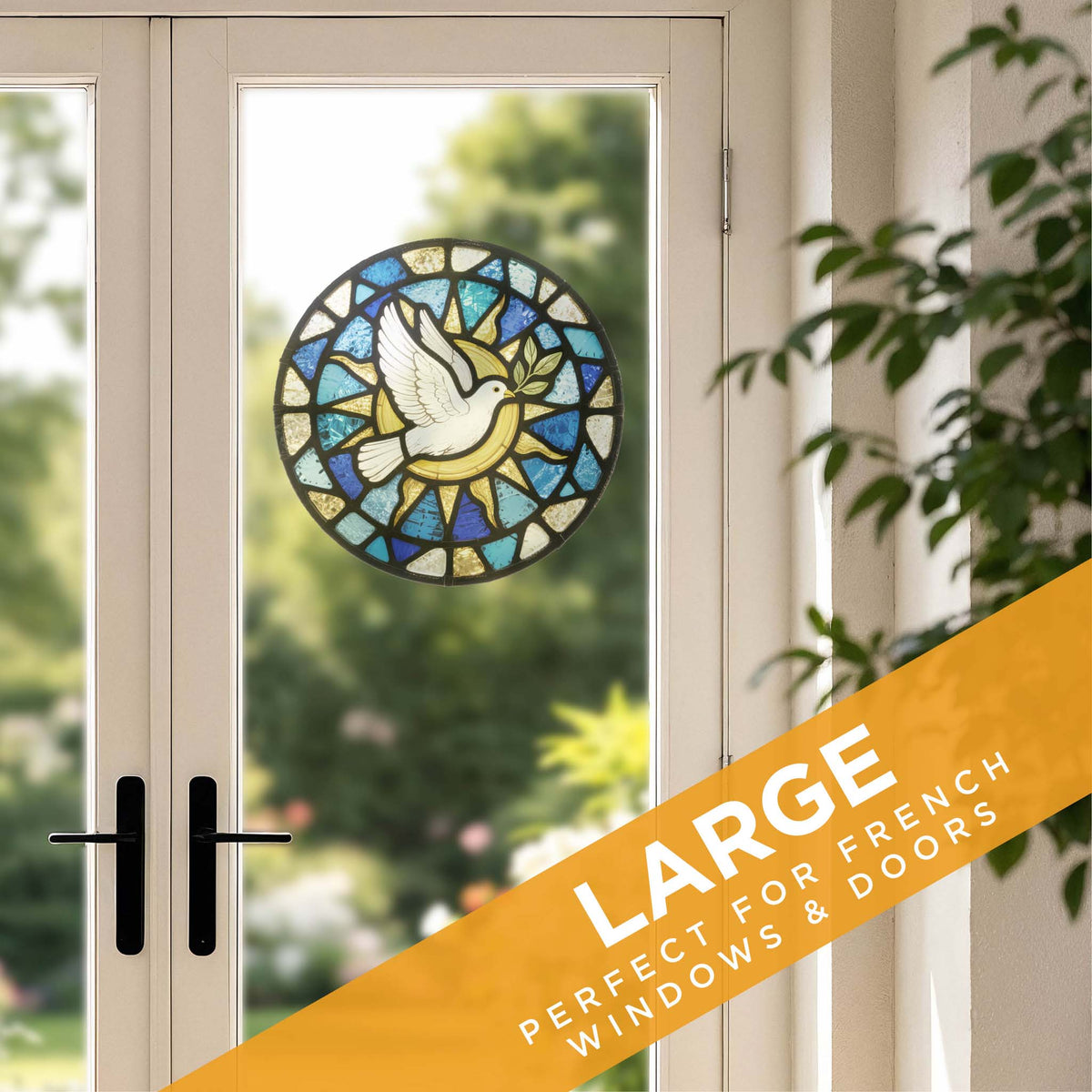 Stained Glass Dove with Olive Branch Window Cling Sticker