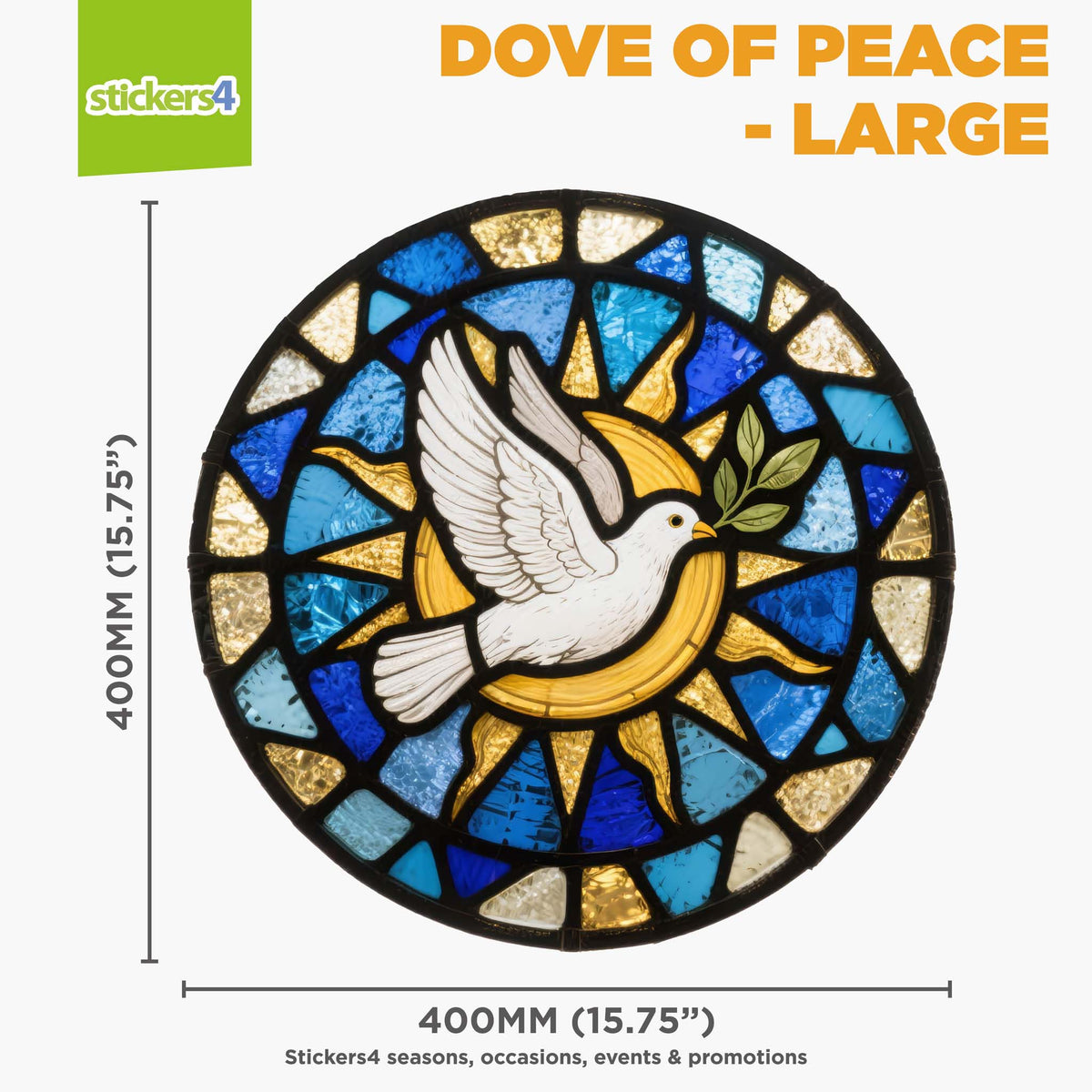 Stained Glass Dove with Olive Branch Window Cling Sticker