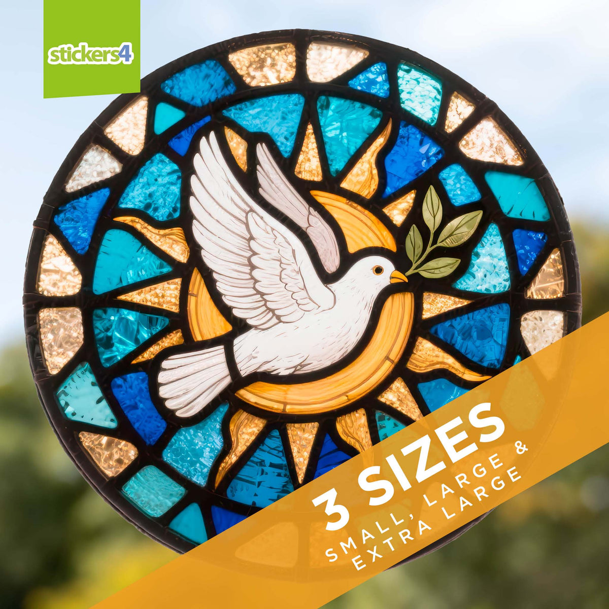 Stained Glass Dove with Olive Branch Window Cling Sticker