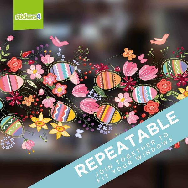 Easter Eggs & Flowers Window Border Cling Easter
