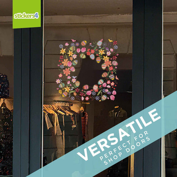 Easter Eggs & Flowers Wreath Window cling Easter Window Display