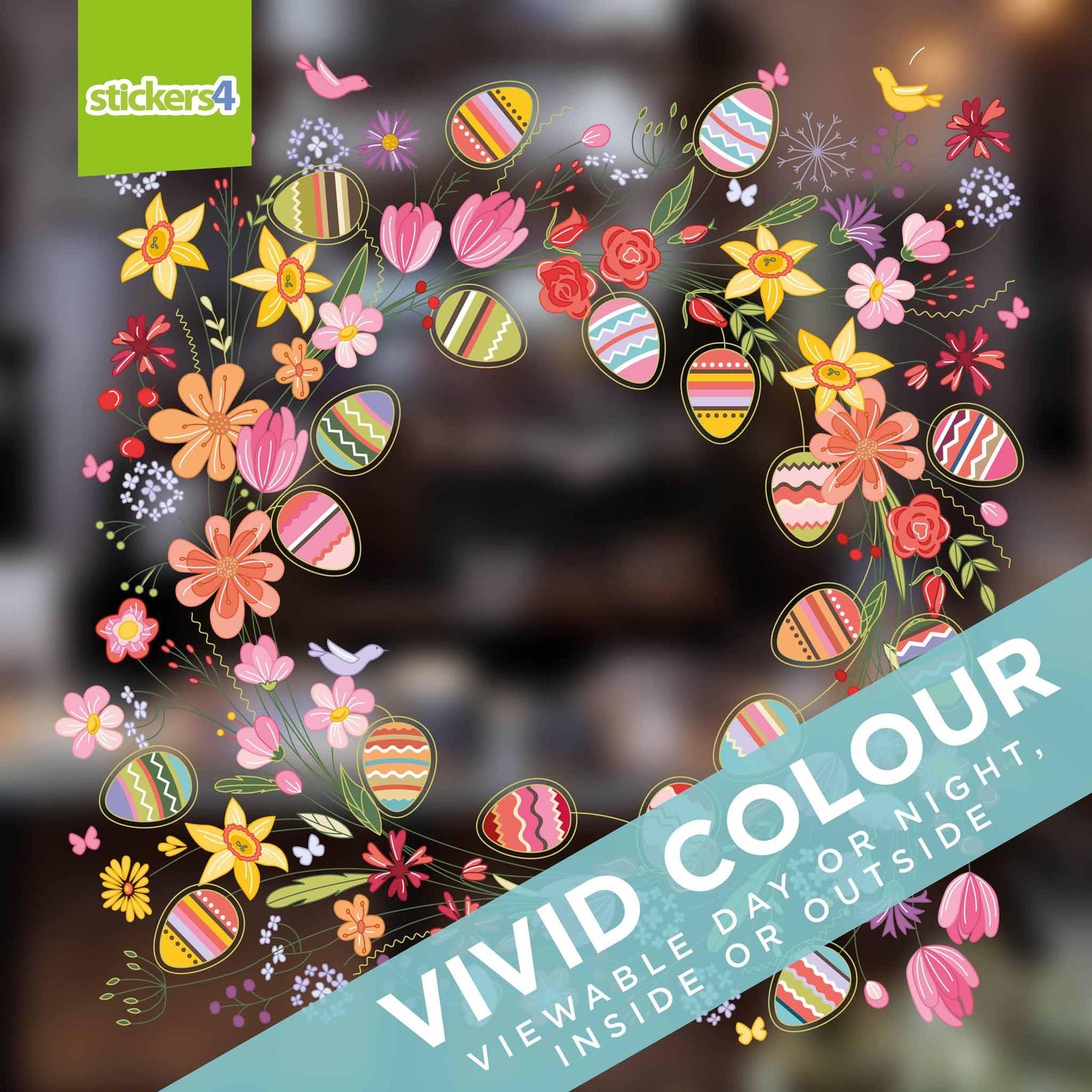 Easter Eggs & Flowers Wreath Window cling Easter Window Display