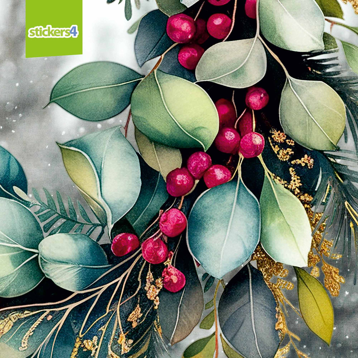 Eucalyptus & Berries Christmas Wreath Window Sticker
