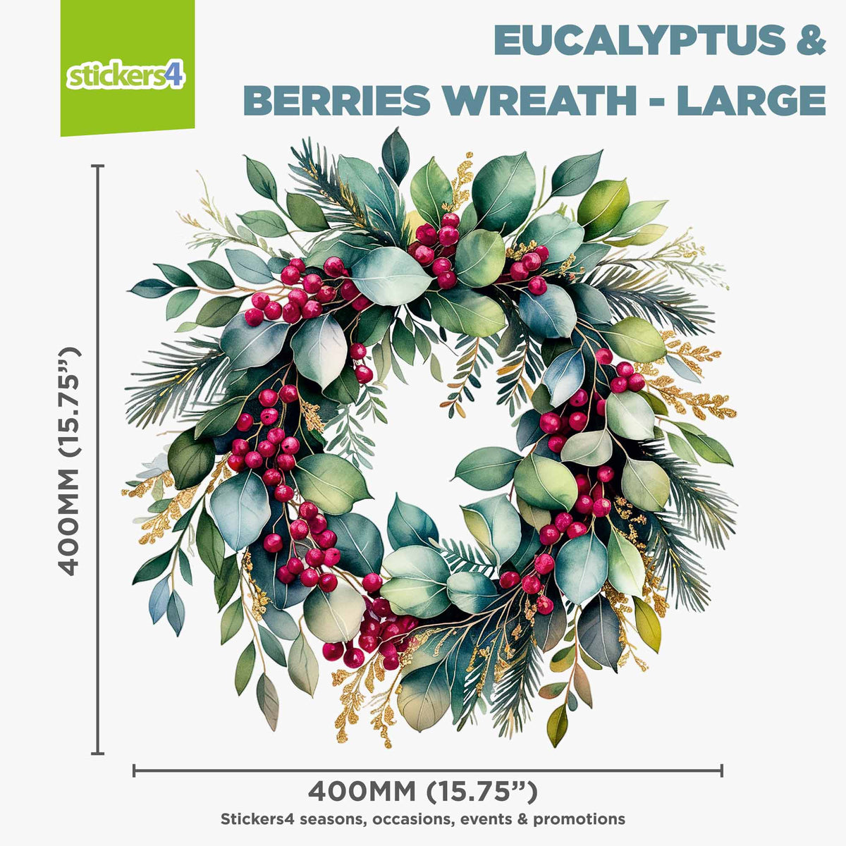 Eucalyptus & Berries Christmas Wreath Window Sticker