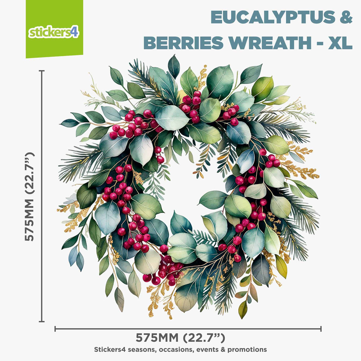Eucalyptus & Berries Christmas Wreath Window Sticker