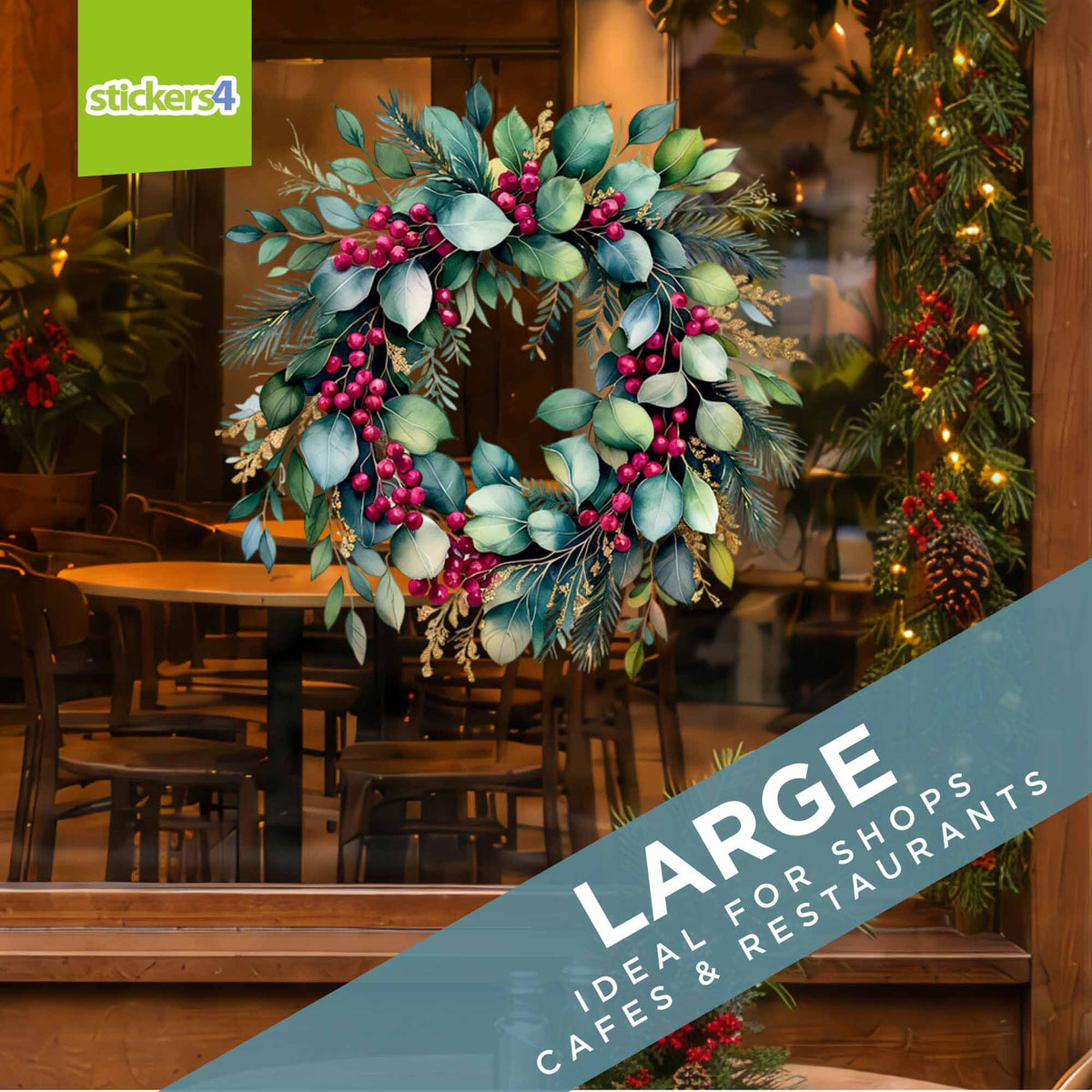 Eucalyptus & Berries Christmas Wreath Window Sticker