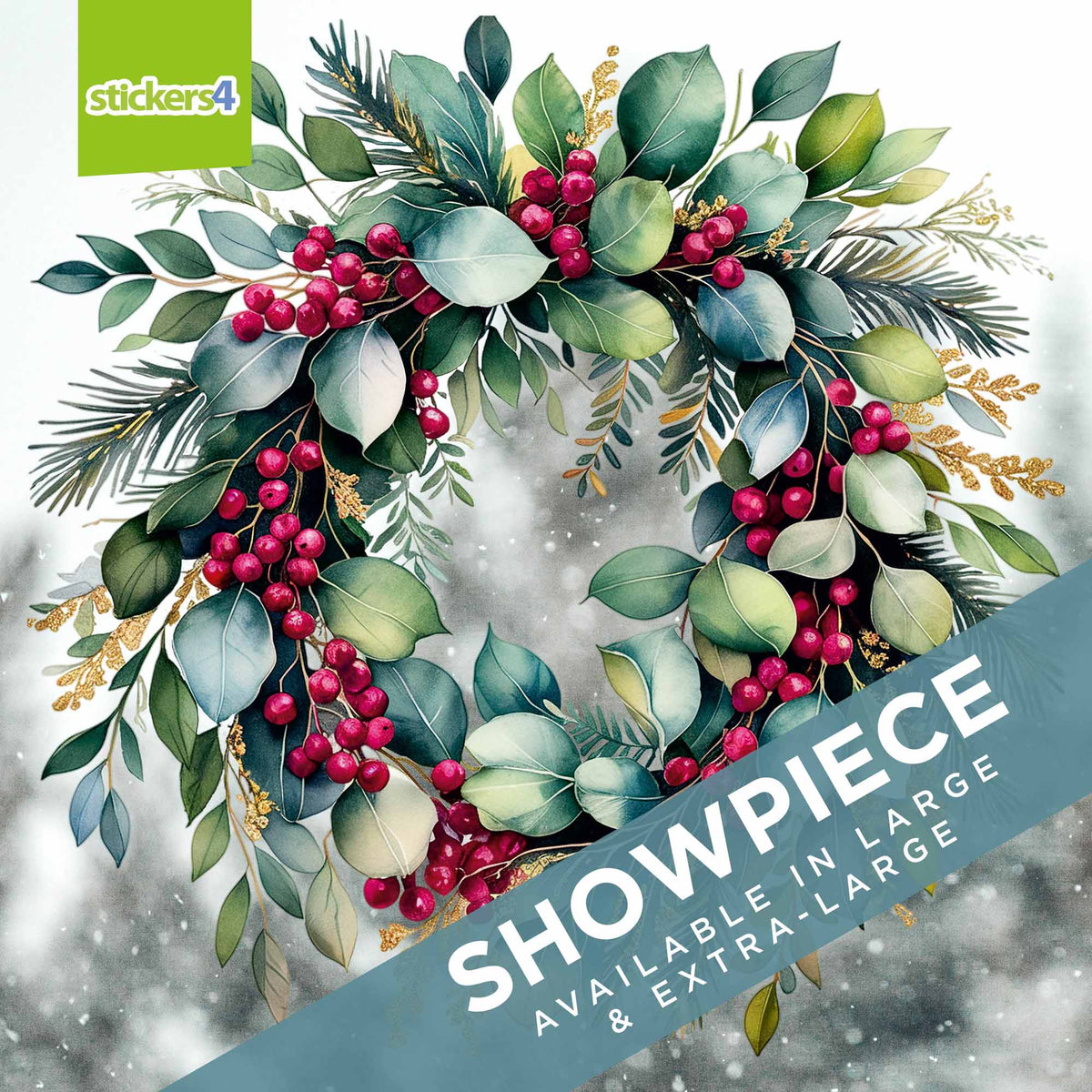 Eucalyptus & Berries Christmas Wreath Window Sticker