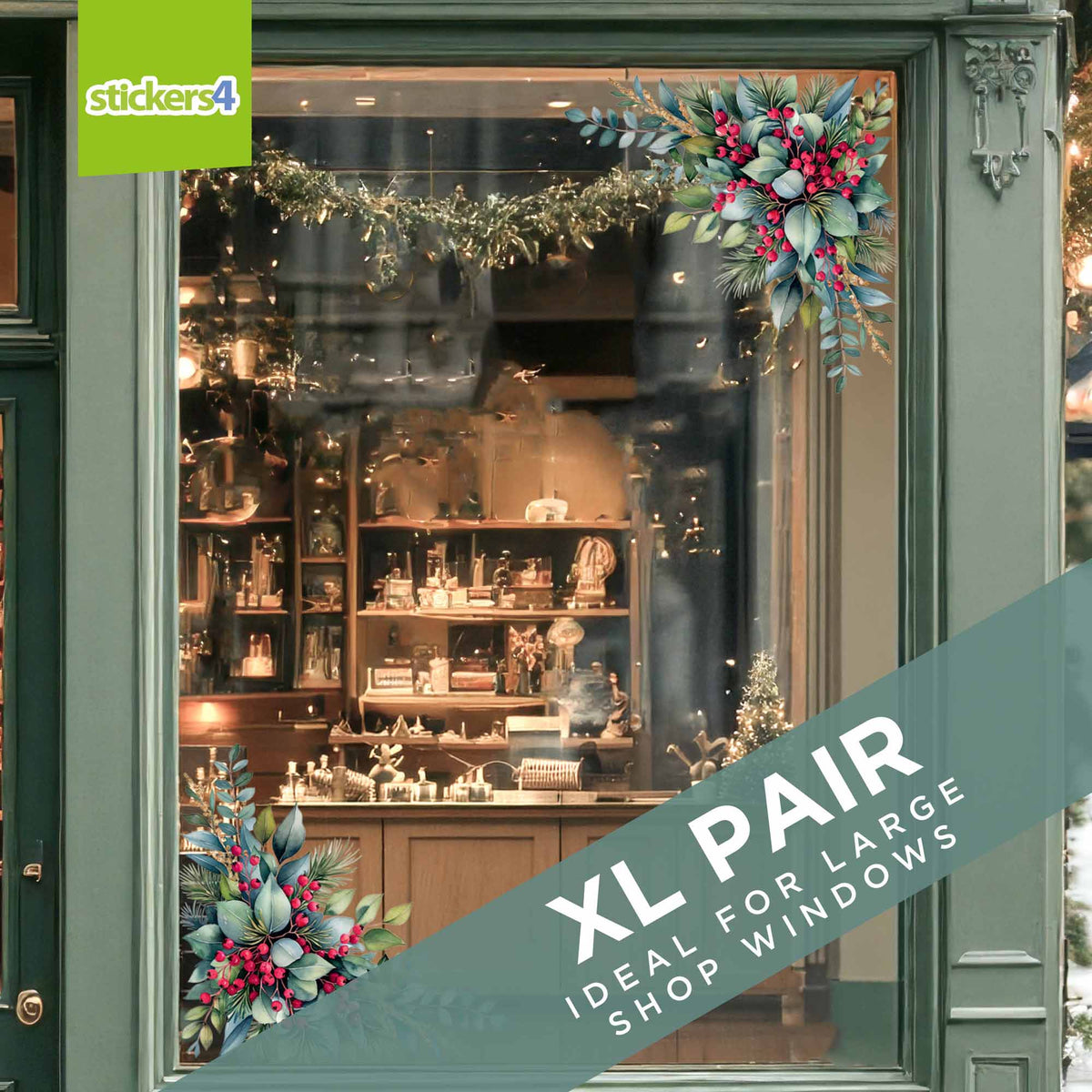 Eucalyptus & Berries Christmas Window Corner Stickers