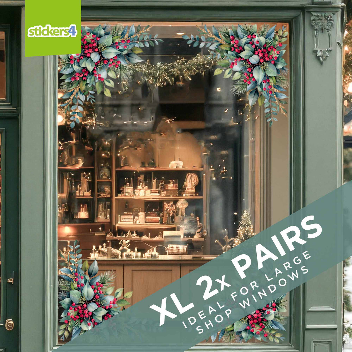 Eucalyptus & Berries Christmas Window Corner Stickers