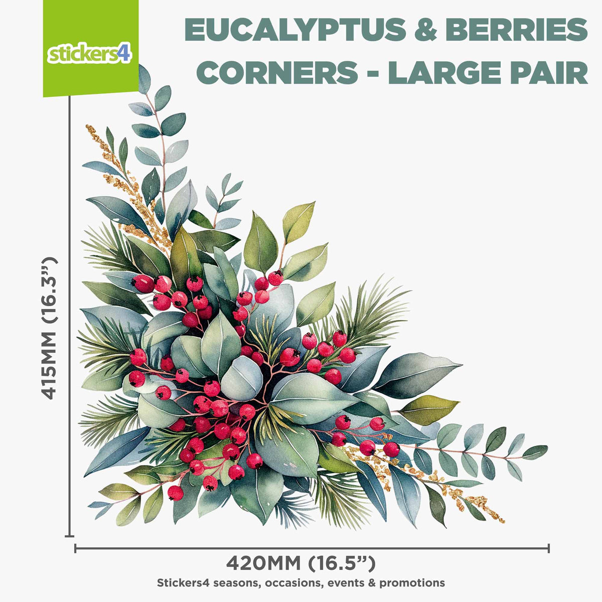 Eucalyptus & Berries Christmas Window Corner Stickers