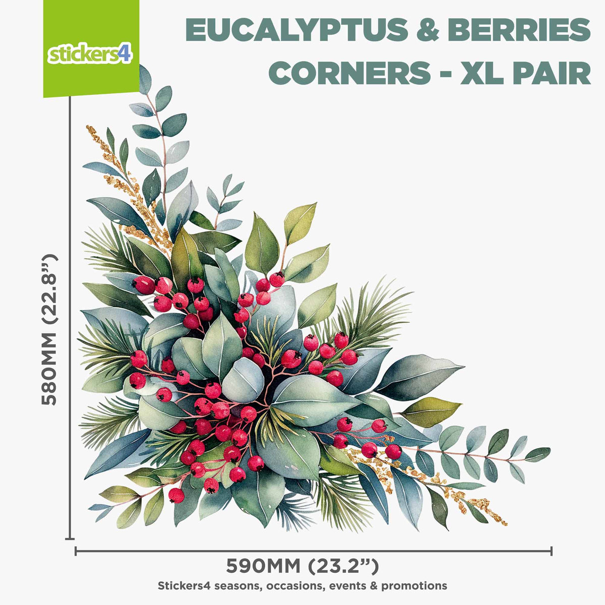 Eucalyptus & Berries Christmas Window Corner Stickers