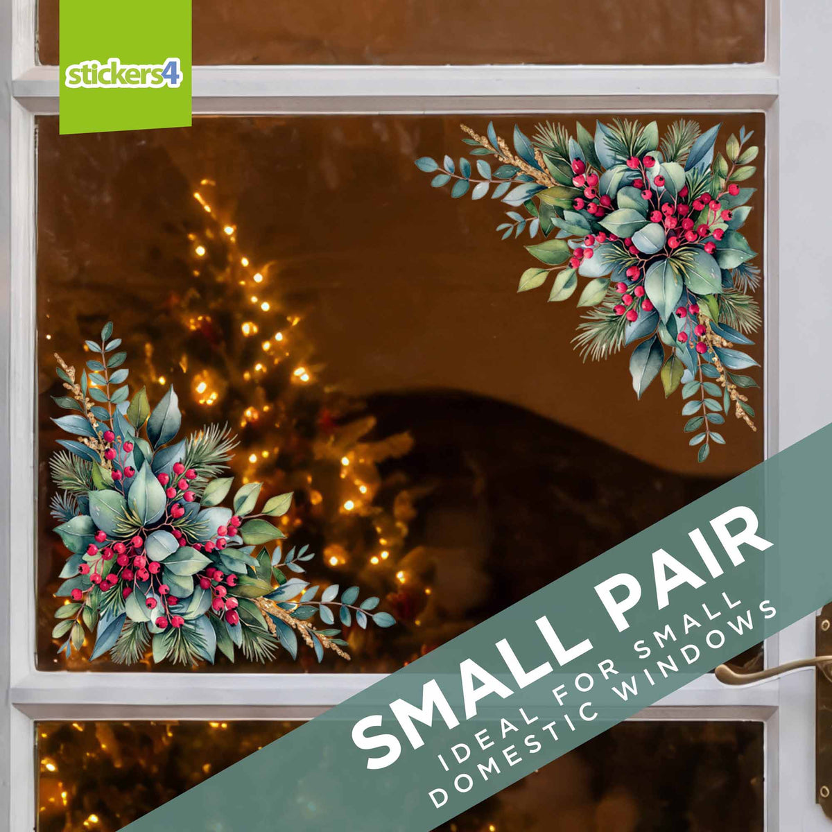 Eucalyptus & Berries Christmas Window Corner Stickers