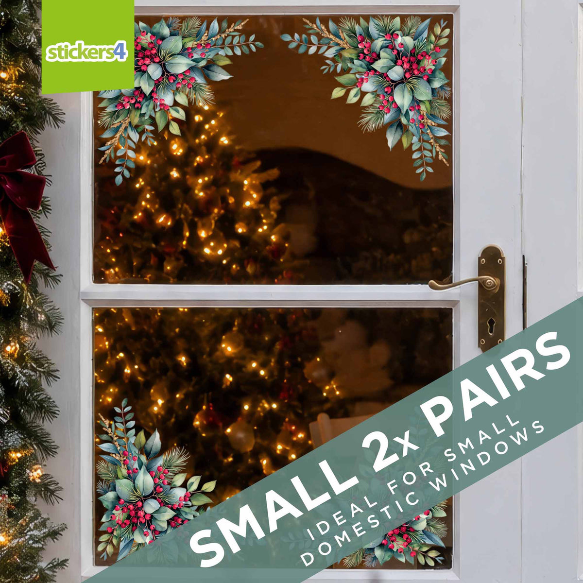 Eucalyptus & Berries Christmas Window Corner Stickers