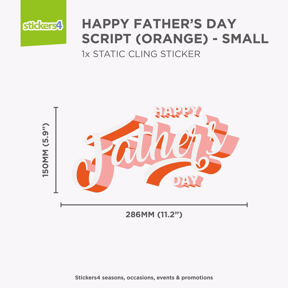 Happy Father&#39;s Day Script (Orange) - Father&#39;s Day Window Cling Father&#39;s Day Window Display