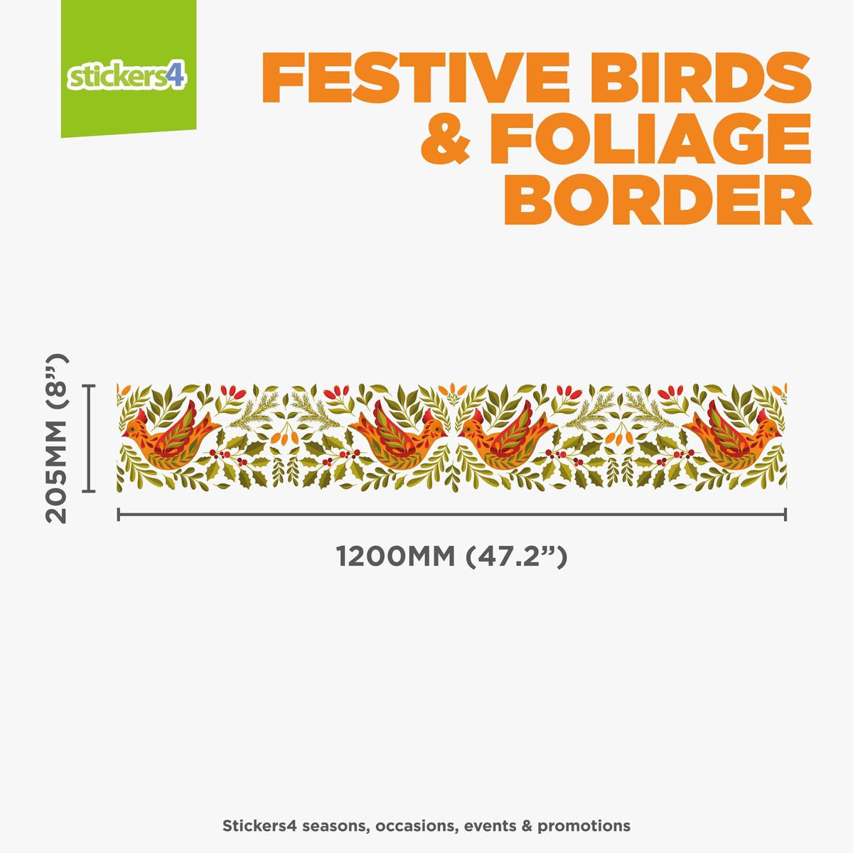 Festive Birds &amp; Foliage Border - Christmas Window Sticker Christmas Window Display