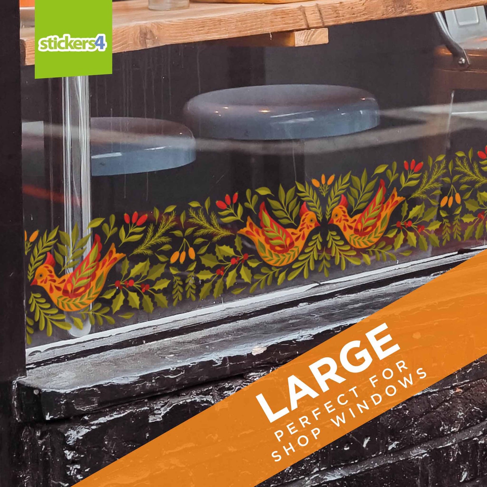 Festive Birds & Foliage Border - Christmas Window Sticker Christmas Window Display