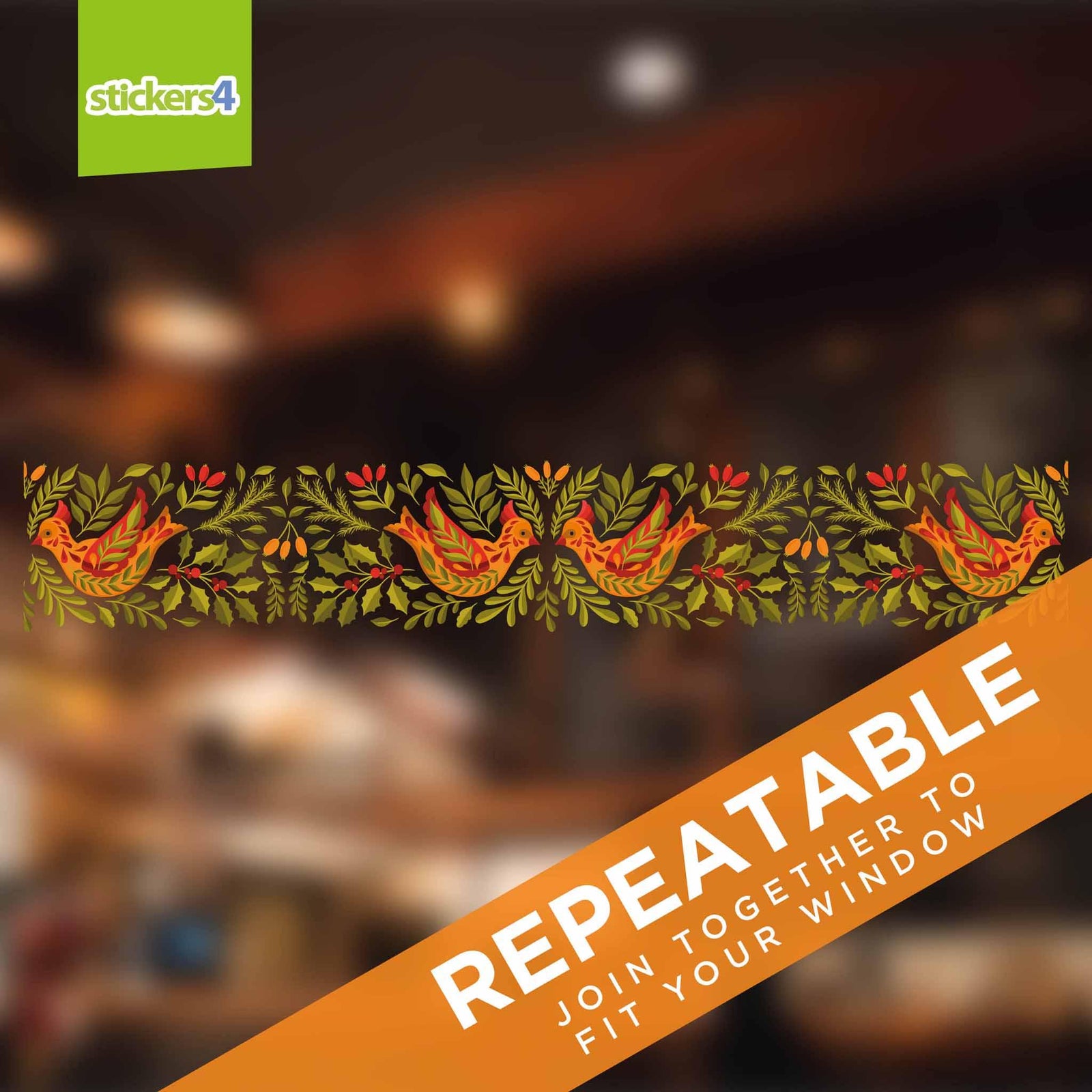 Festive Birds & Foliage Border - Christmas Window Sticker Christmas Window Display