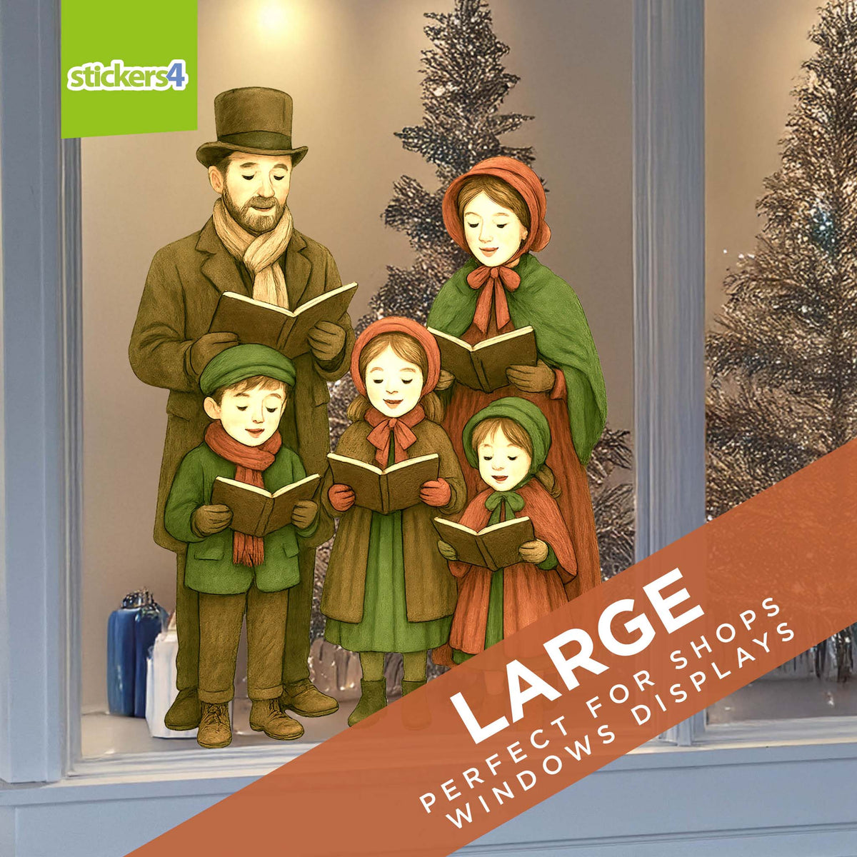 Large Victorian carol singers Christmas window decorations – perfect with matching Victorian street lamp sticker