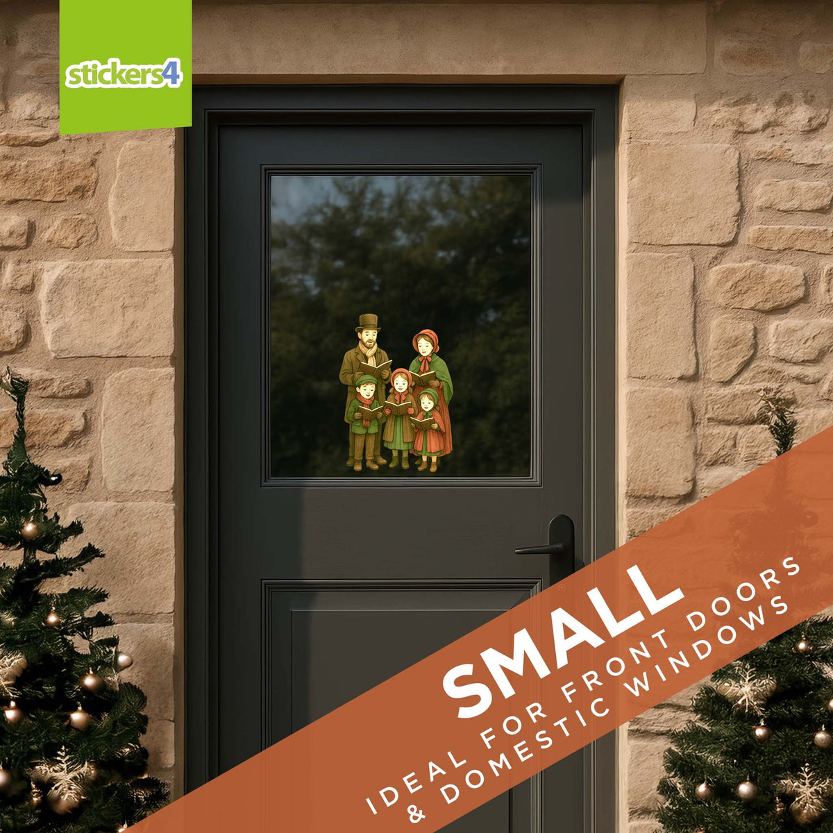 Small Victorian carol singers Christmas window decorations – reusable static cling window sticker