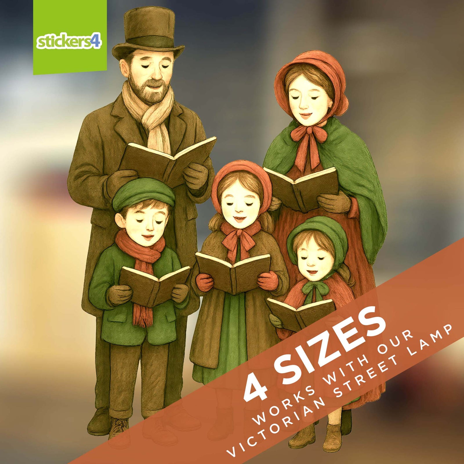 Victorian carol singers family static cling Christmas window decorations for festive shop and home displays