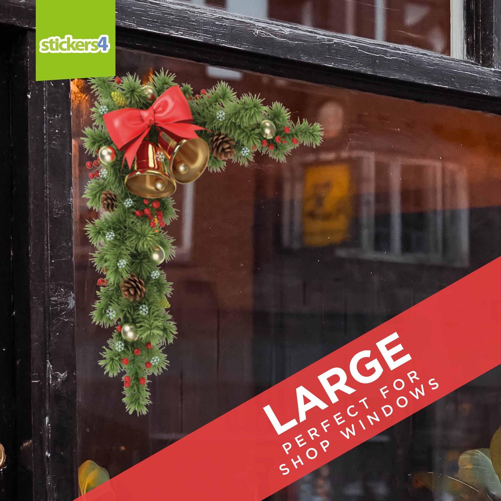 Fir, Cones & Bells Set of 2 Corners Christmas Window Display