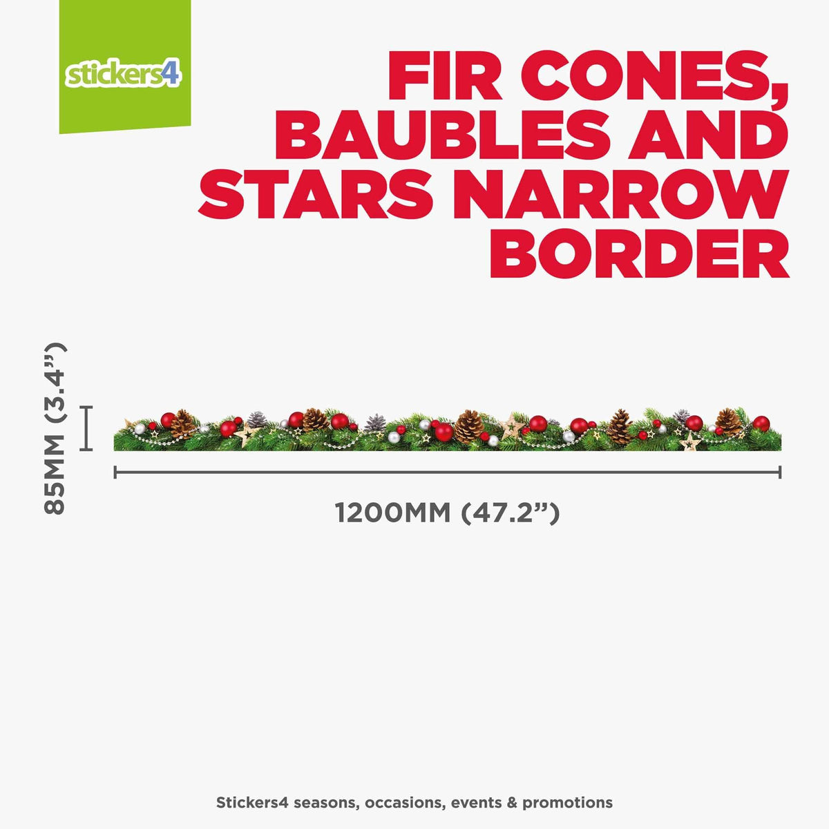 Fir Cones, Baubles and Stars Narrow Border Window Cling Sticker Christmas Window Display