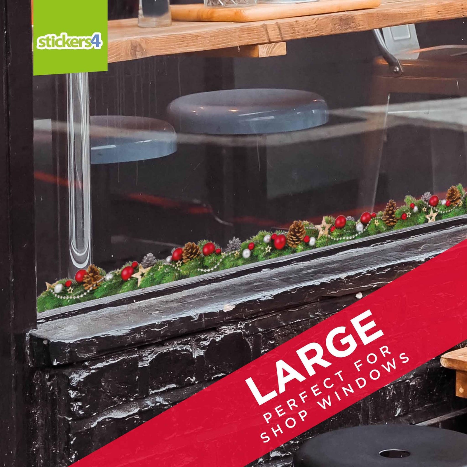 Fir Cones, Baubles and Stars Narrow Border Window Cling Sticker Christmas Window Display