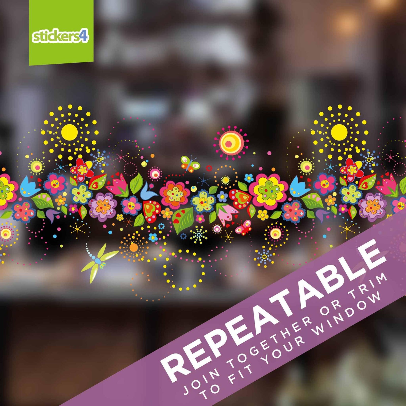 Floating Flowers Border Window Sticker Spring Window Display