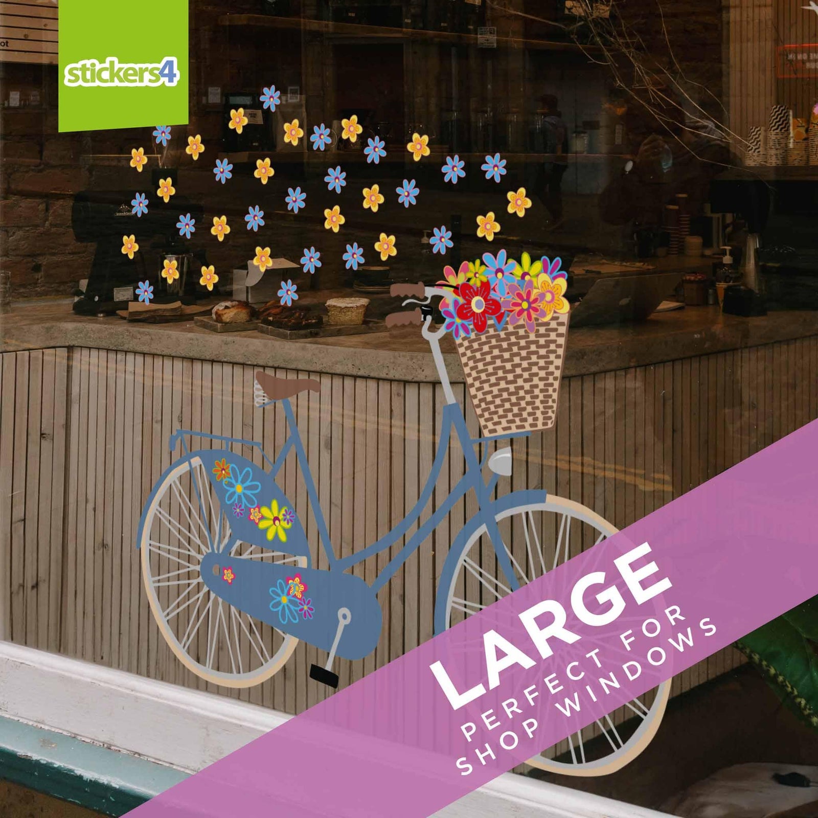 Flower Bicycle Window Sticker Spring Window Display