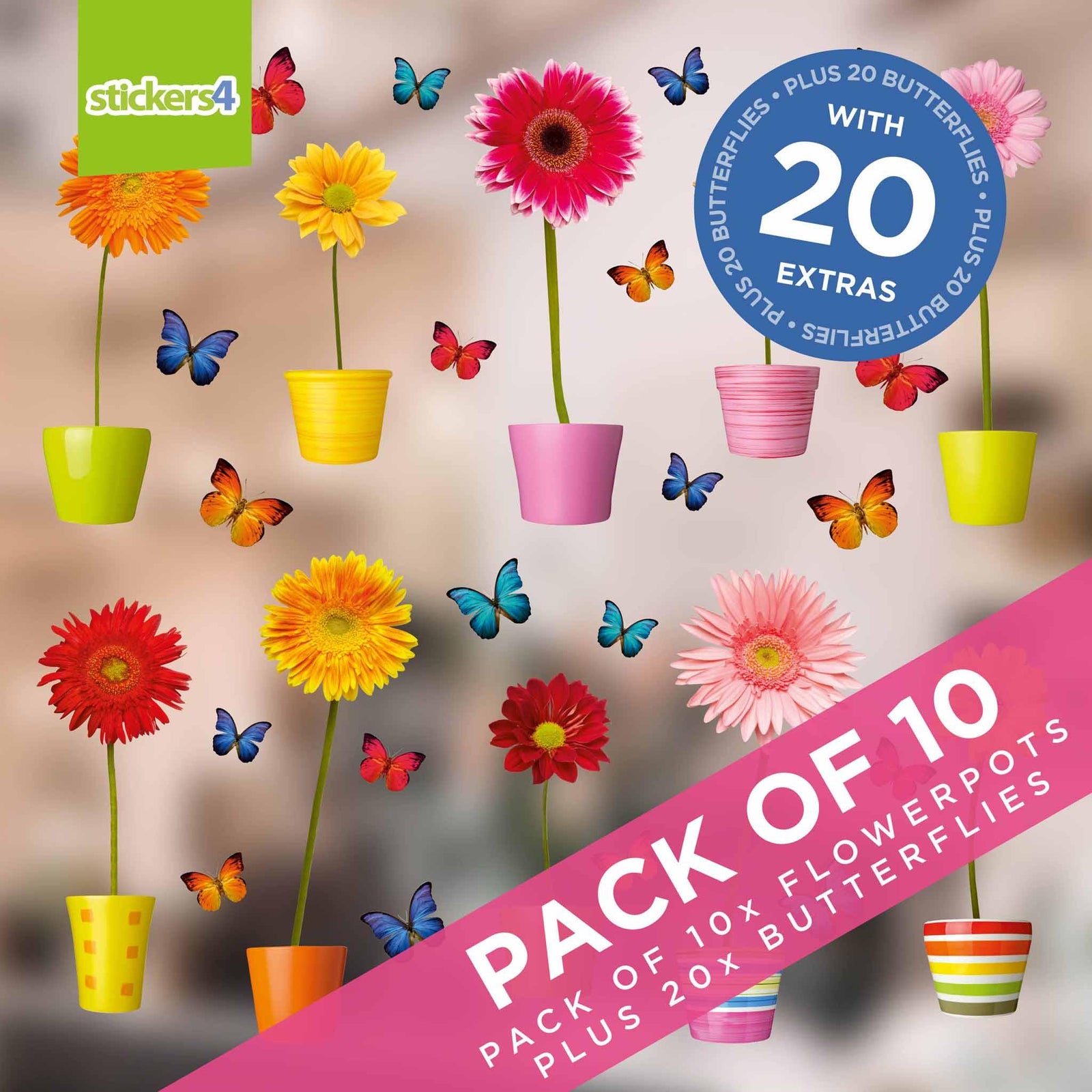 Set of Flowerpots in a Row window clings Spring Window Displays