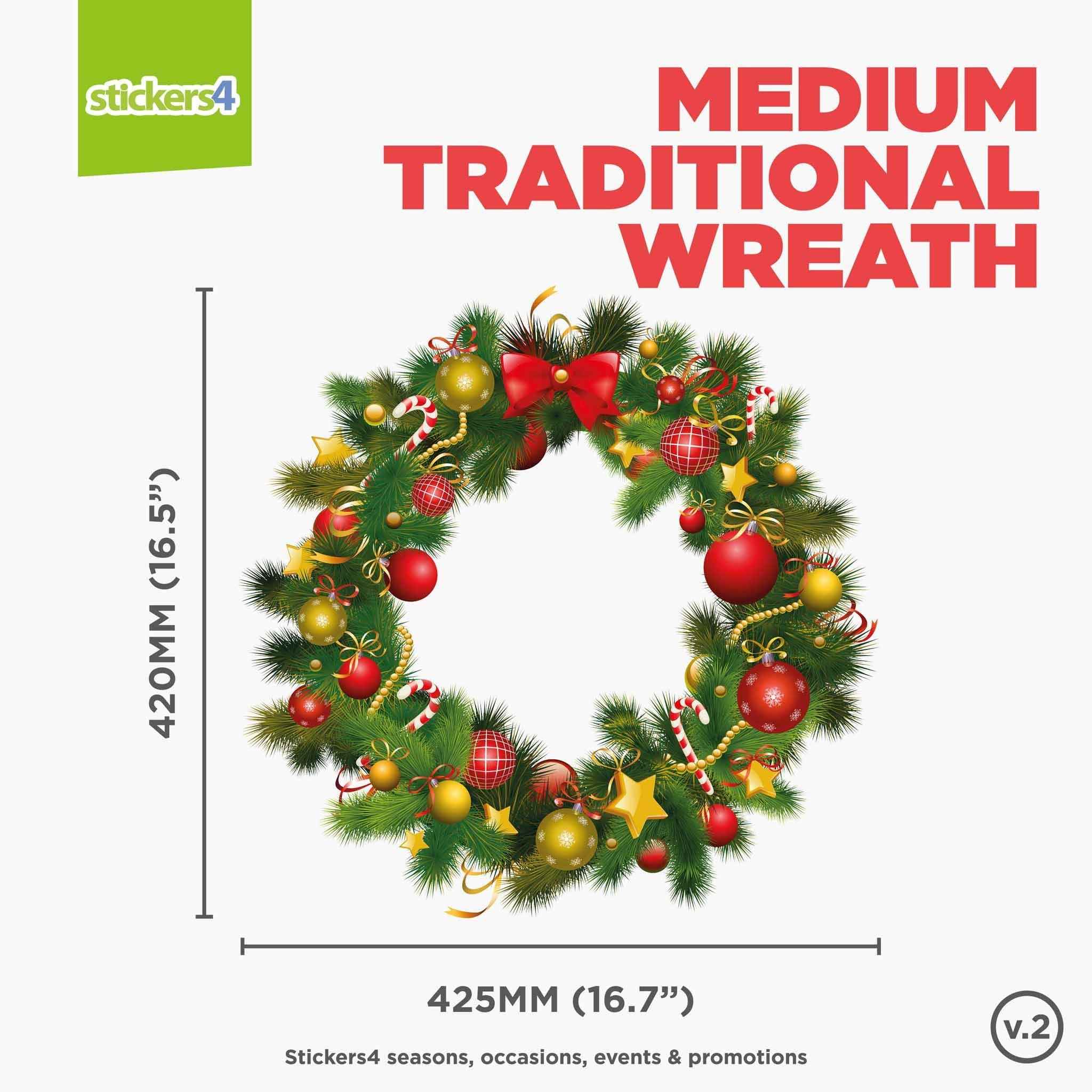 Full Colour Traditional Wreath Static Cling Christmas Window Decoration