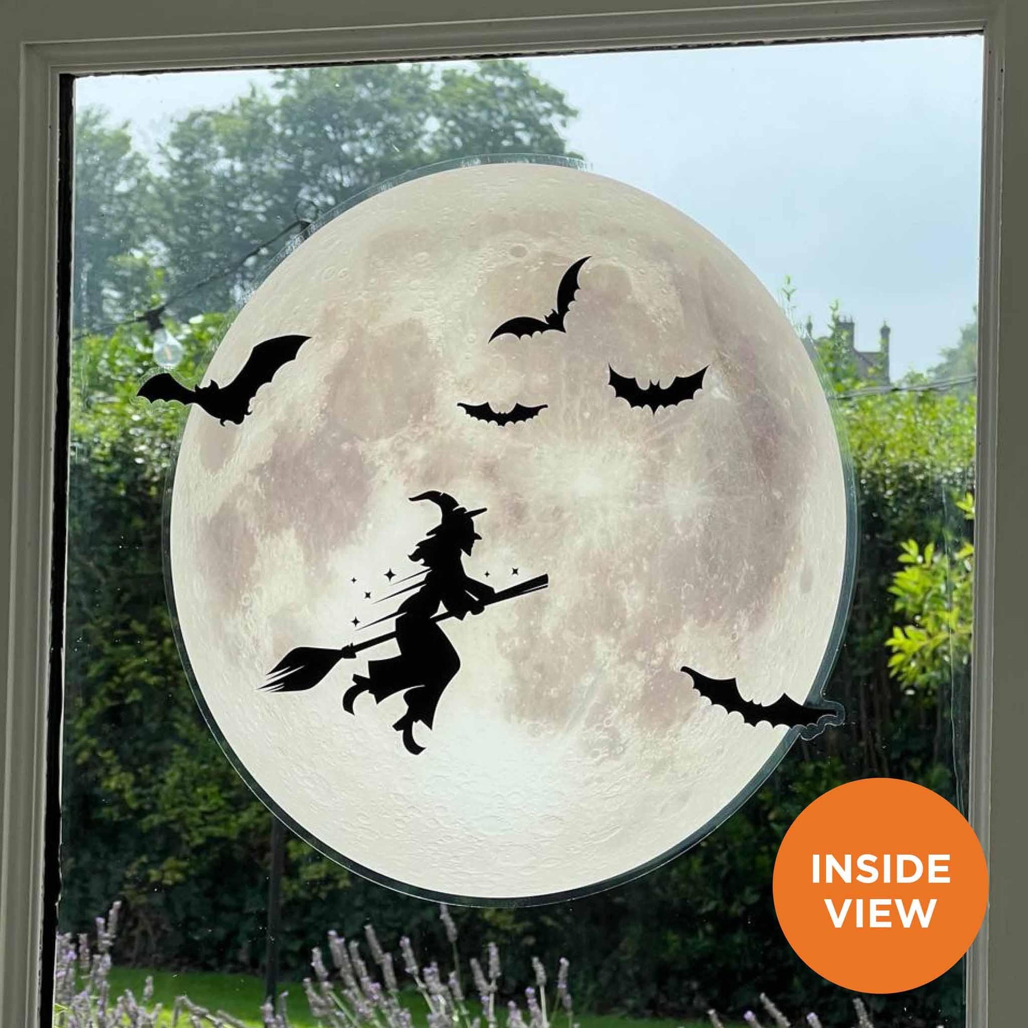 Full Moon with Witch & Bats Silhouette Window Sticker Halloween Display