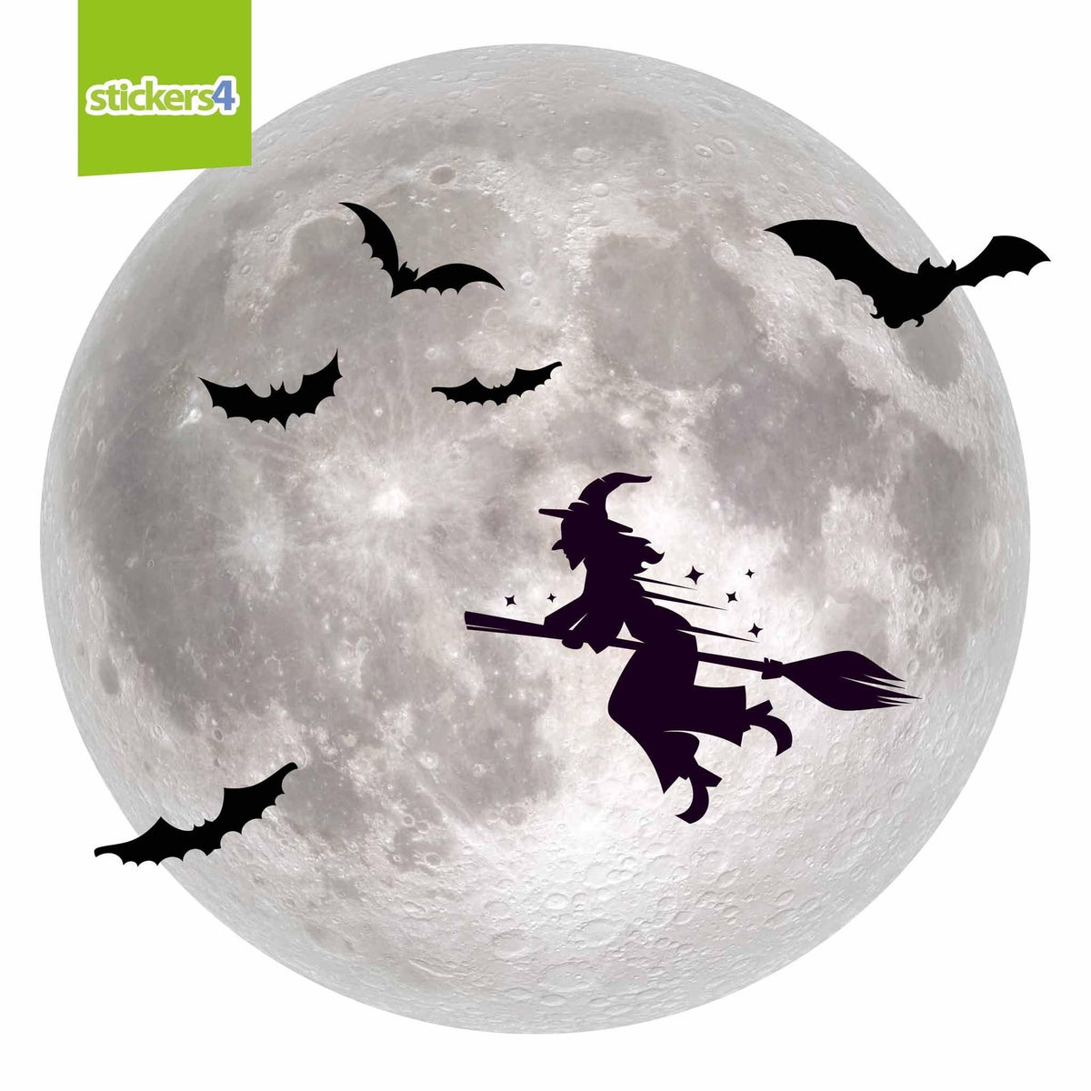 Full Moon with Witch &amp; Bats Silhouette Window Sticker Halloween Display