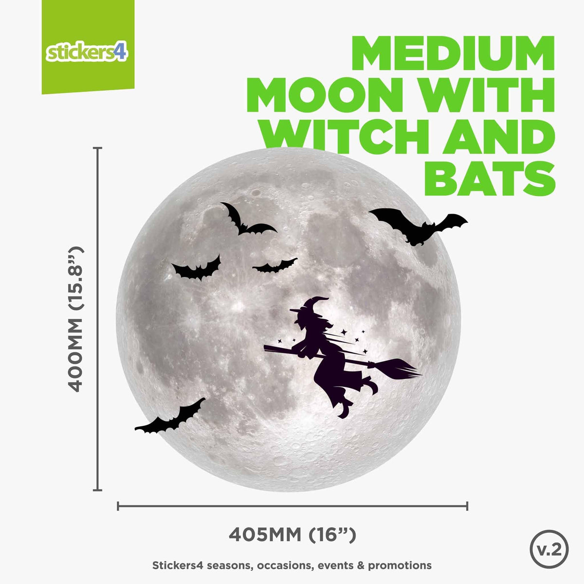 Full Moon with Witch &amp; Bats Silhouette Window Sticker Halloween Display