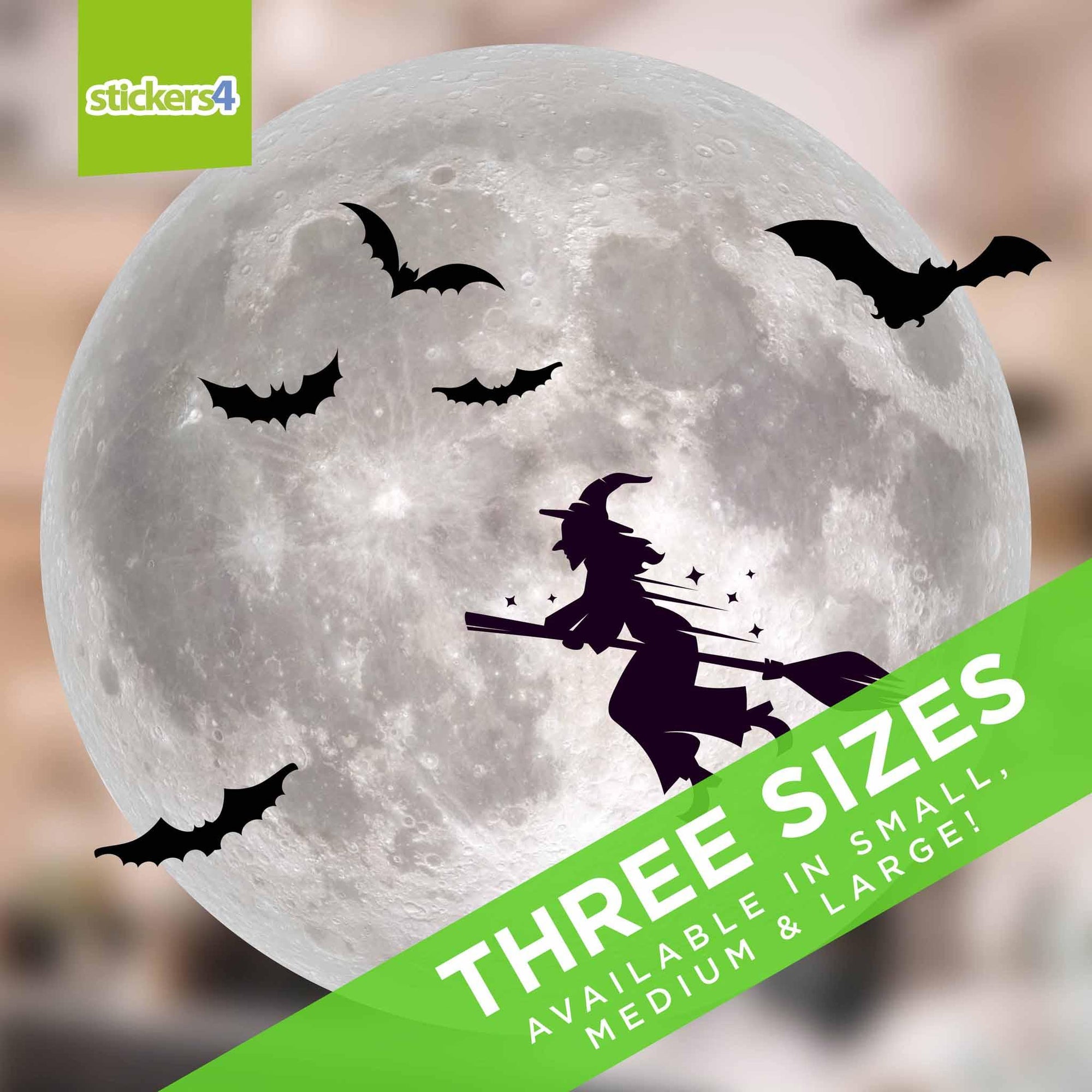 Full Moon with Witch & Bats Silhouette Window Sticker Halloween Display