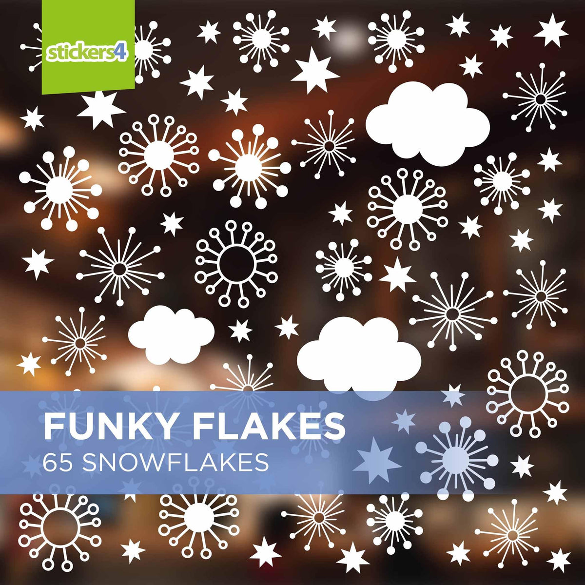 65 Funky Flakes, Stars and Clouds: Small Pack Christmas Window Display