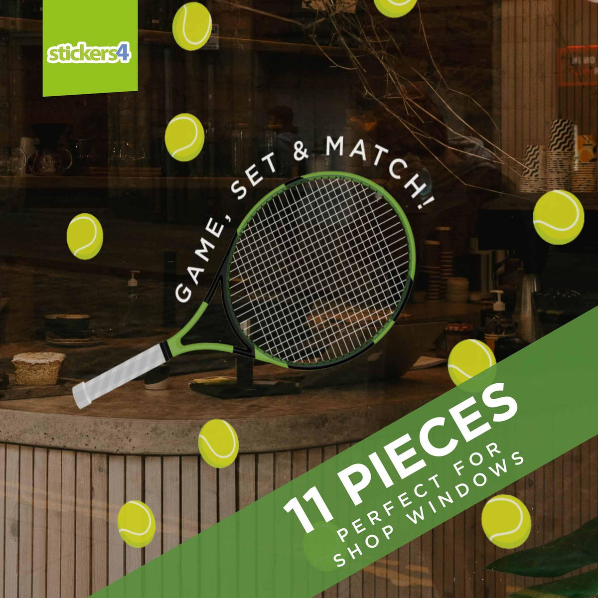 Game, Set &amp; Match Tennis Racquet Window Sticker Events