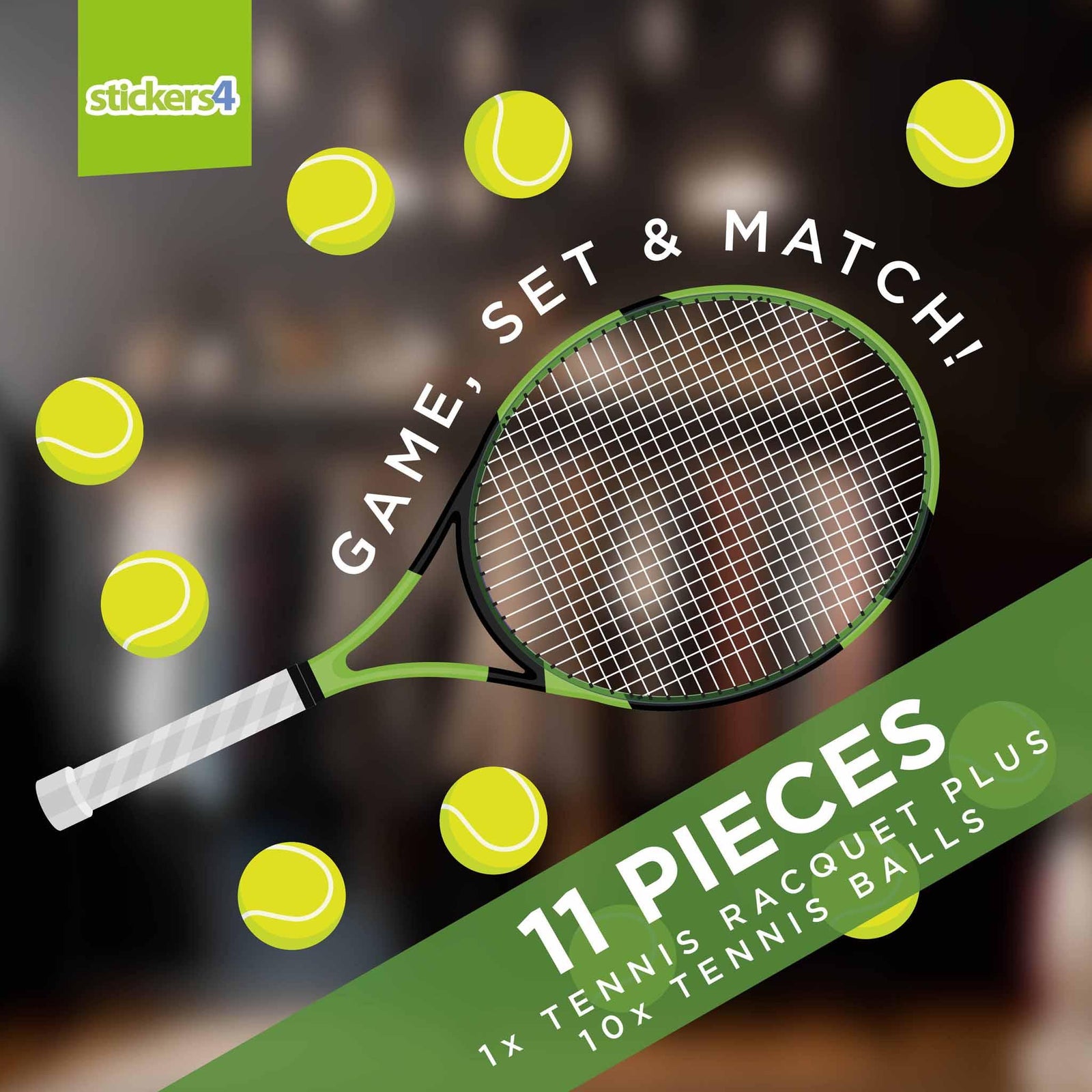 Game, Set & Match Tennis Racquet Window Sticker Events