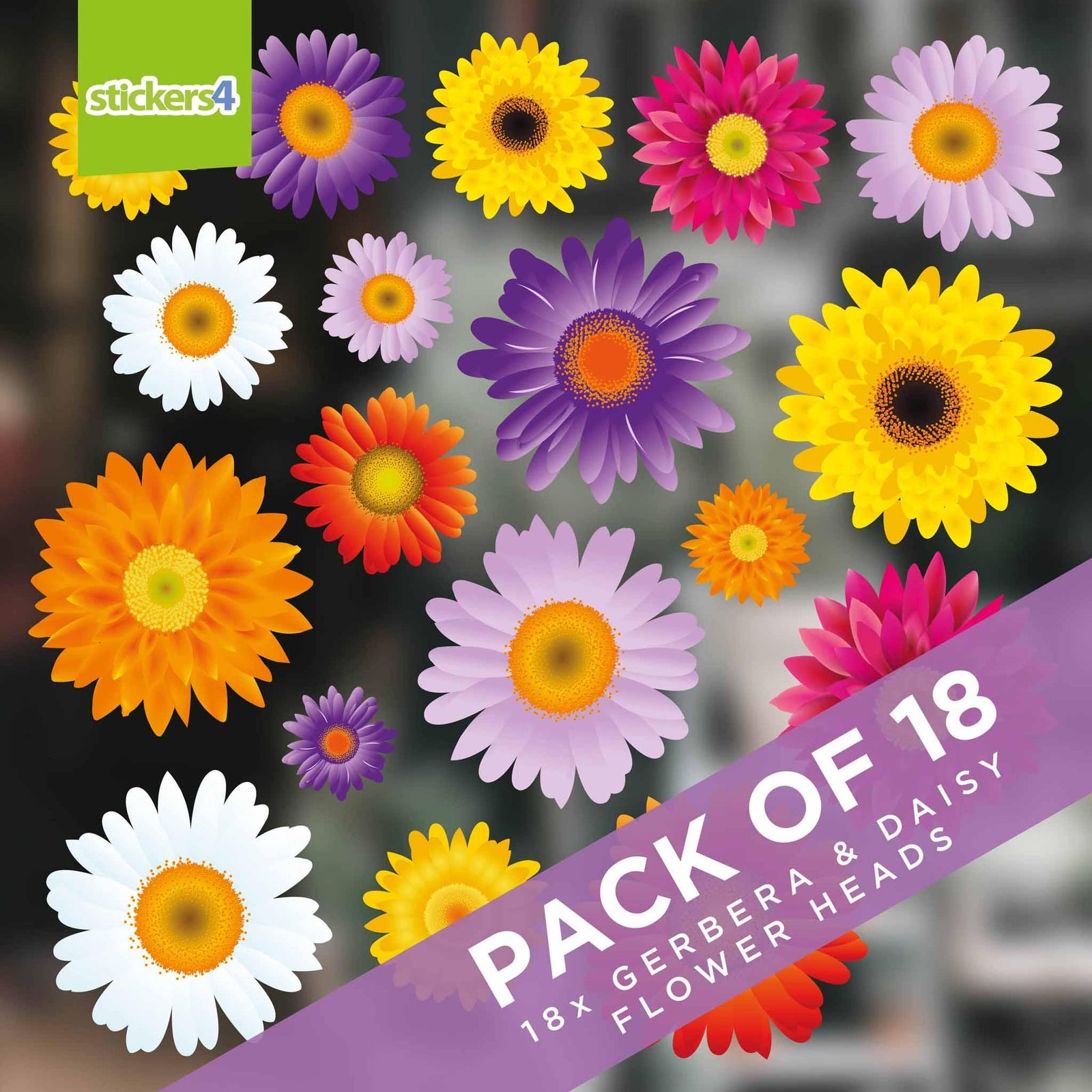 Pack of Gerbera & Daisy Flower window clings Seasonal Window Display