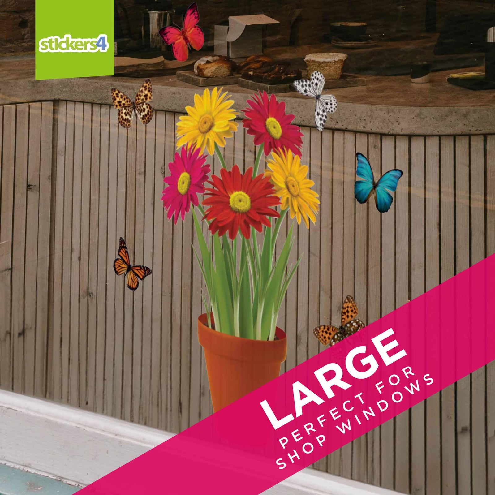 Gerberas in a Pot Window Cling Sticker Seasonal Window Display