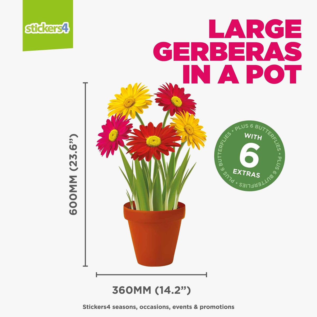 Gerberas in a Pot Window Cling Sticker Seasonal Window Display