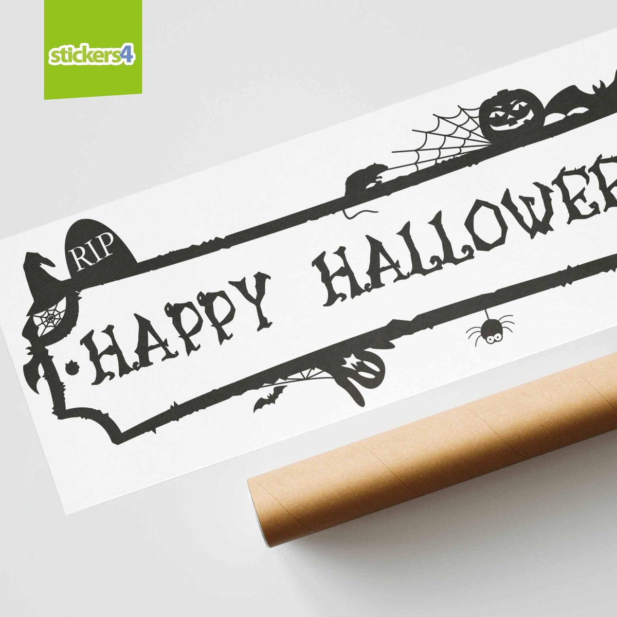Ghoulish Happy Halloween Banner Window Sticker (Black or White) Halloween Display