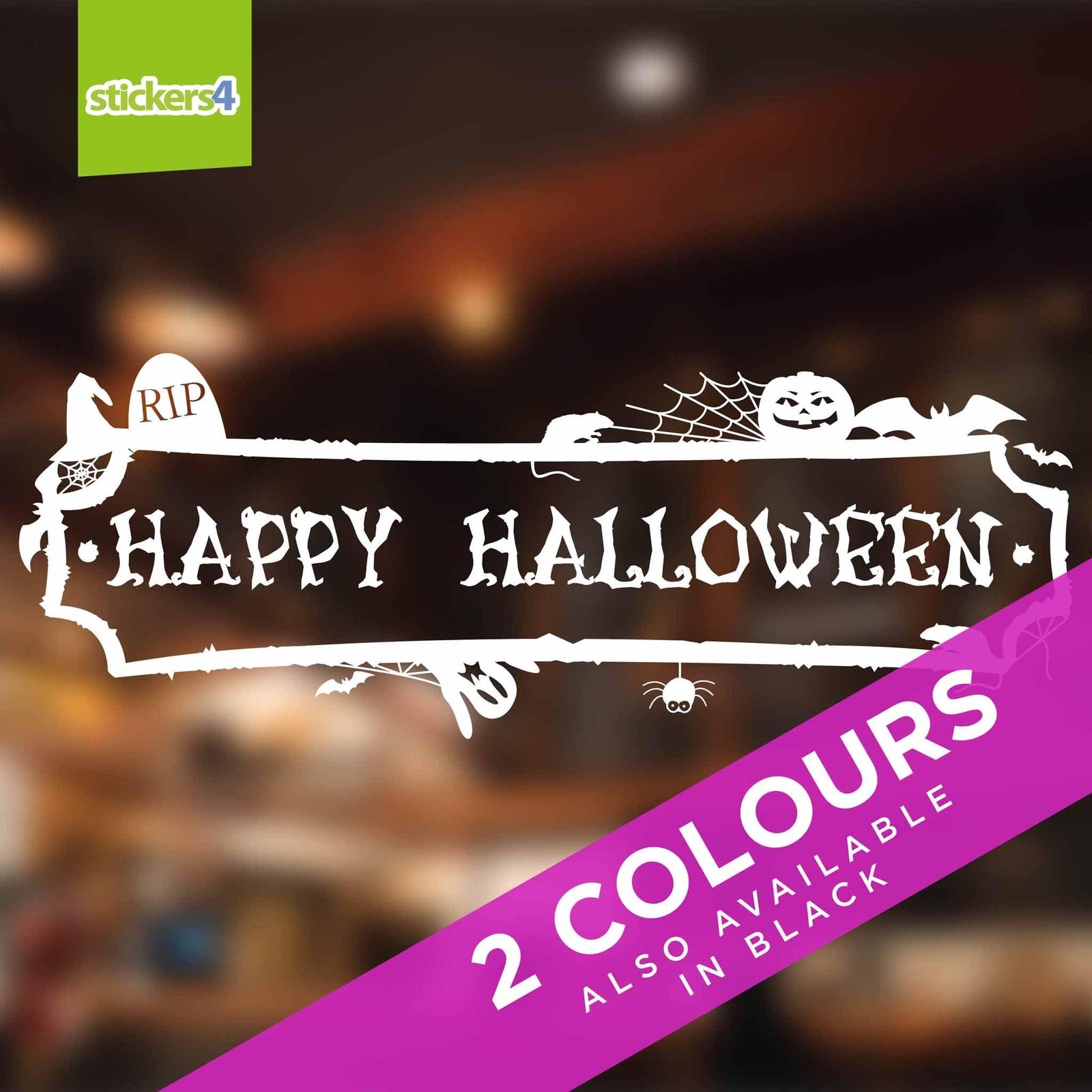 Ghoulish Happy Halloween Banner Window Sticker (Black or White) Halloween Display
